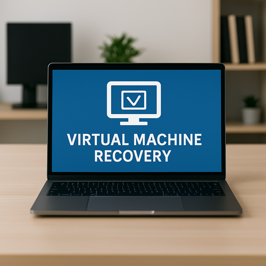 Virtual machine recovery software on laptop screen